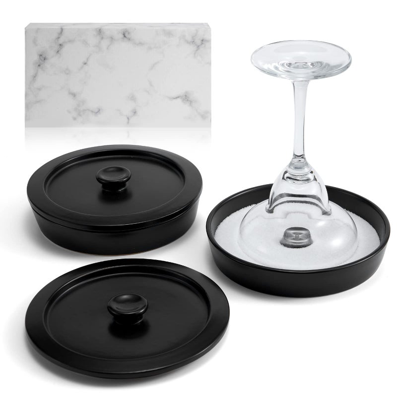 Margarita Salt Rimmer Set of 2 with Lids Made of Ceramic Home Bar Accessories Margarita Gift Bartender Kit Salt Sugar Tajin Glass Rimmer for Cocktails Black