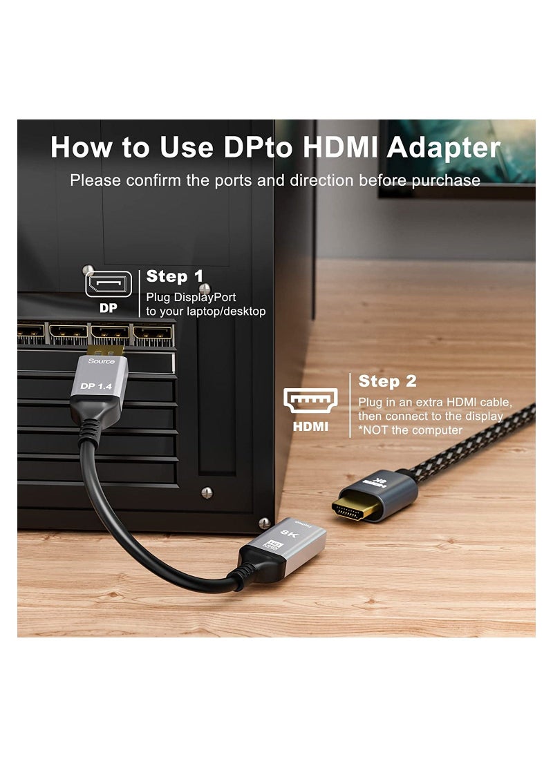 DisplayPort 1.4 to HDMI 2.1 Ultra HD 8K Male to Female Cable 0.25m Converter 8K@60Hz 4K@120Hz Directional Compatible with DisplayPort PC and HDMI Displays Tvs  - Image 4