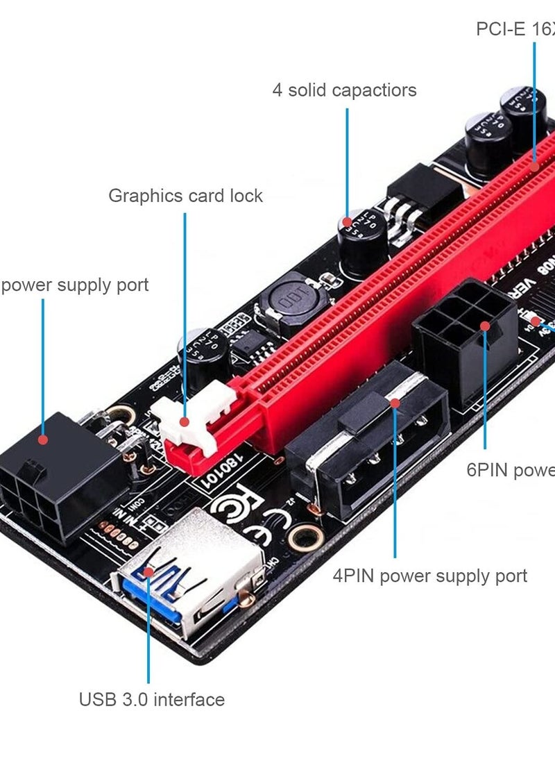 Generic - PCIE Riser 1X to 16X Graphics Extension for GPU Mining Powered Riser Adapter Card, ver 009s ,60cm USB 3.0 Cable, 4 Solid Capacitors, Two 6PIN and Molex 3 Power... - Image 1