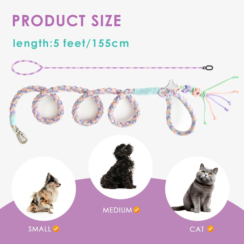 KUDOS Braided Cotton Dog Leash â€“ Locking Buckle & Comfy Grip, Handwoven Rope in Pink Green Purple, 5.2ft Leash with Floral Detail for Small to Large Dogs, Spring Style - Image 2