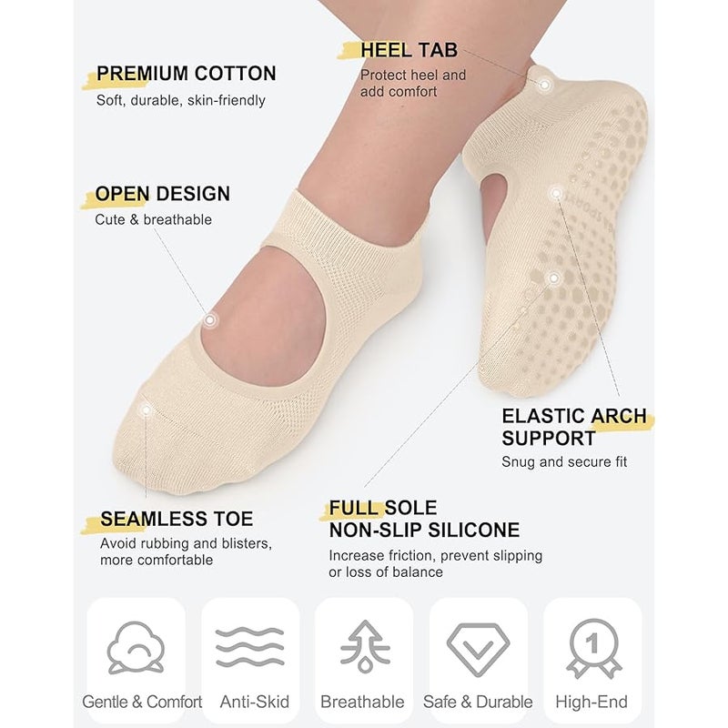 BLONGW Grip Pilates Socks for Women, Non-Slip Yoga Athletic Socks for Barre Ballet Barefoot Workout Hospital - Image 4