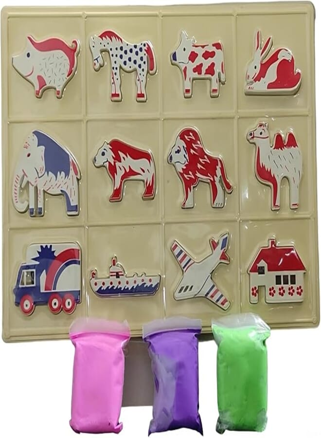 Zoo Puzzle Board for Kids - with 3 Bags of Modeling Clay 