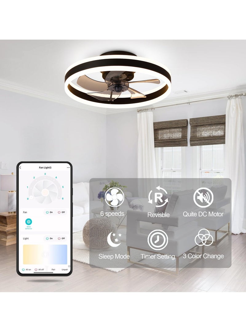 ET-LIFE Ceiling Fan with Light, Oscillating Fan with Lights and Remote Control, 6 Speeds Adjustable, Flush Mount Ceiling Fan 50 * 22CM - Image 3