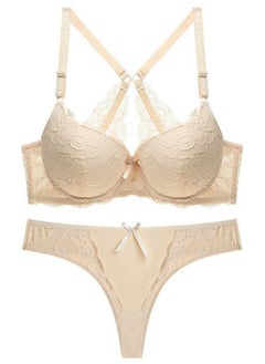 Comfy Solid Color Thin Cup Lace Bra Panty Set Women's Underwear Set Beige