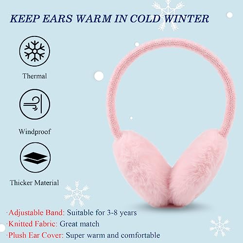 Pesaat Winter EarMuffs for Kids Outdoor Boys Knitted Ear Cover Plush Toddler Girls Ear Warmer 3-8 Years (Pink) - Image 5