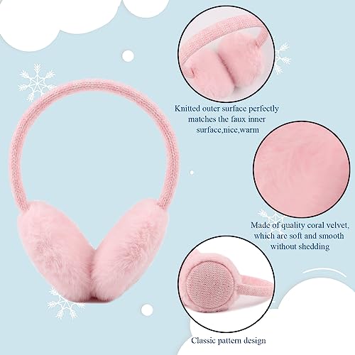 Pesaat Winter EarMuffs for Kids Outdoor Boys Knitted Ear Cover Plush Toddler Girls Ear Warmer 3-8 Years (Pink) - Image 2