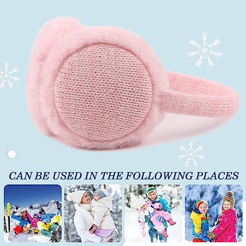Pesaat Winter EarMuffs for Kids Outdoor Boys Knitted Ear Cover Plush Toddler Girls Ear Warmer 3-8 Years (Pink) - Image 4