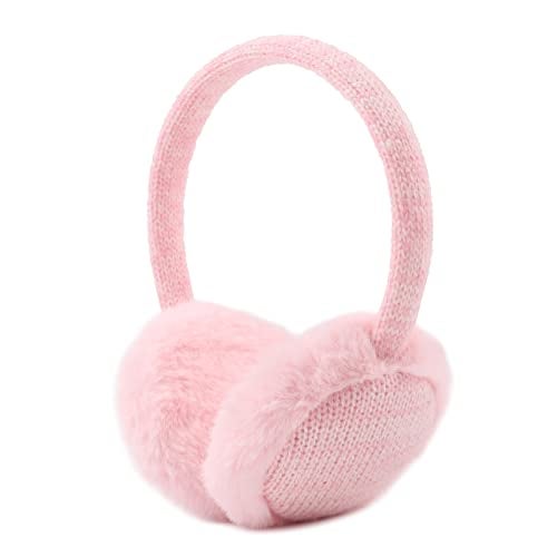 Pesaat Winter EarMuffs for Kids Outdoor Boys Knitted Ear Cover Plush Toddler Girls Ear Warmer 3-8 Years (Pink) - Image 1