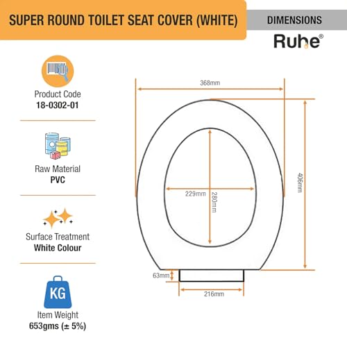 Ruhe® Super Round Toilet Seat Cover - White | PVC Cover for Western Toilet Seats | Commode Cover with Sleek Design & Easy Installation - Image 2