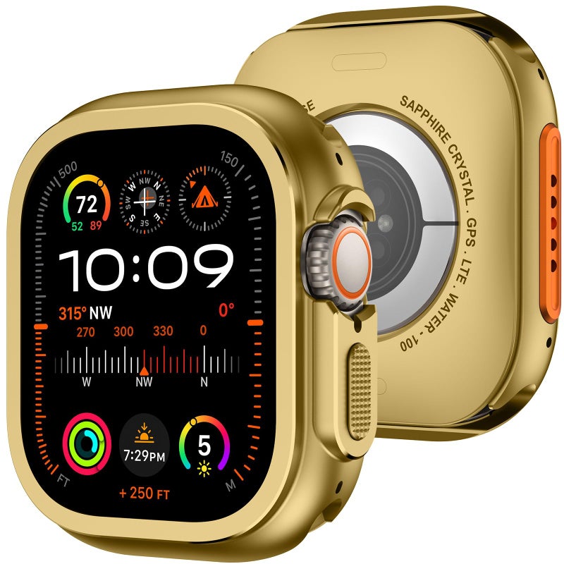 Amizee 2 in 1 Metal Case Compatible with Apple Watch Ultra 3/2/1 49mm with Back Cover, Rugged Shockproof Protective Bumper Cover for iWatch 49mm, Gold - Image 1