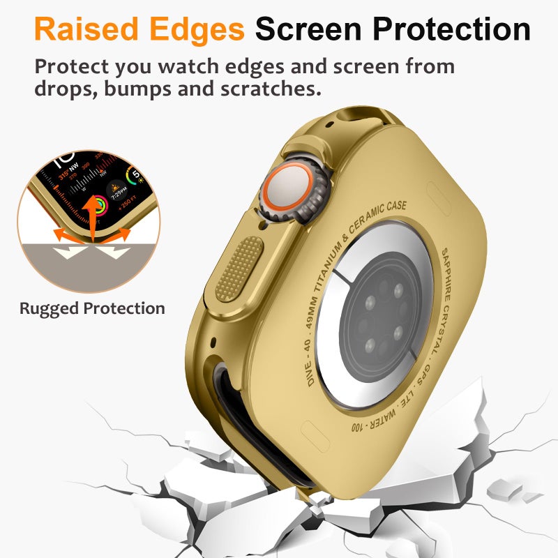 Amizee 2 in 1 Metal Case Compatible with Apple Watch Ultra 3/2/1 49mm with Back Cover, Rugged Shockproof Protective Bumper Cover for iWatch 49mm, Gold - Image 3