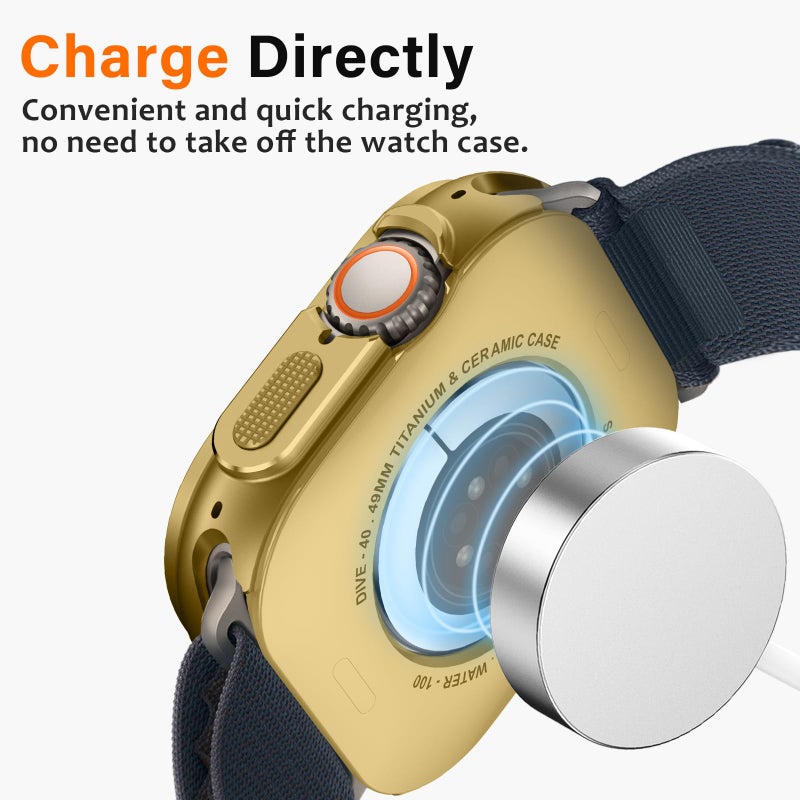 Amizee 2 in 1 Metal Case Compatible with Apple Watch Ultra 3/2/1 49mm with Back Cover, Rugged Shockproof Protective Bumper Cover for iWatch 49mm, Gold - Image 5