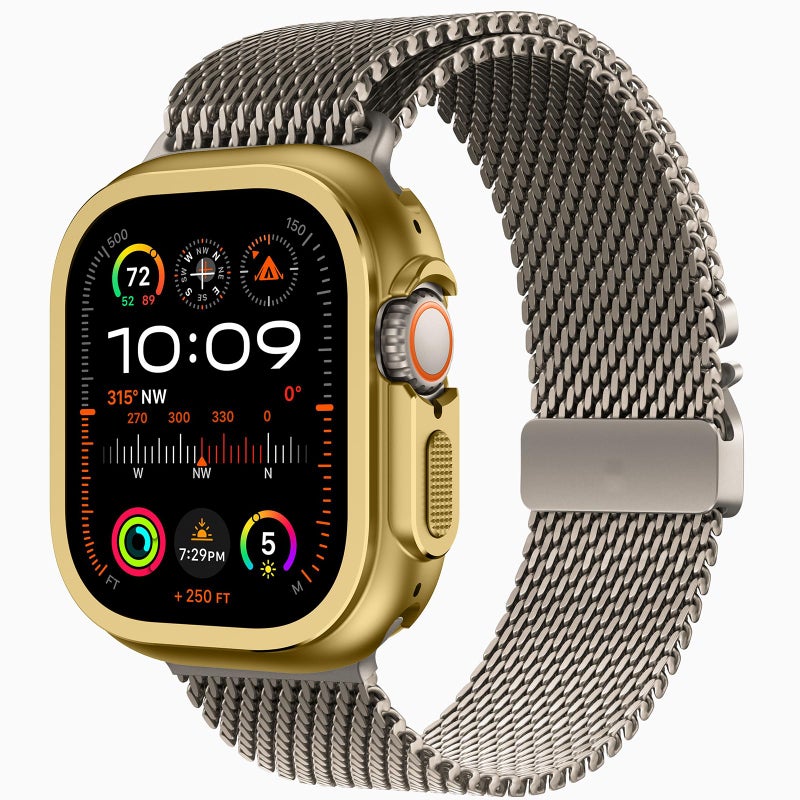 Amizee 2 in 1 Metal Case Compatible with Apple Watch Ultra 3/2/1 49mm with Back Cover, Rugged Shockproof Protective Bumper Cover for iWatch 49mm, Gold - Image 2