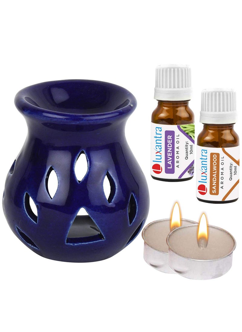 Luxantra Luxantra Ceramic Aroma Diffuser Oil Burner with 2 Lavender Sandalwood Aroma Oil with 2 Tlight Candle Free for Home Office Hotel Spa  - Image 1