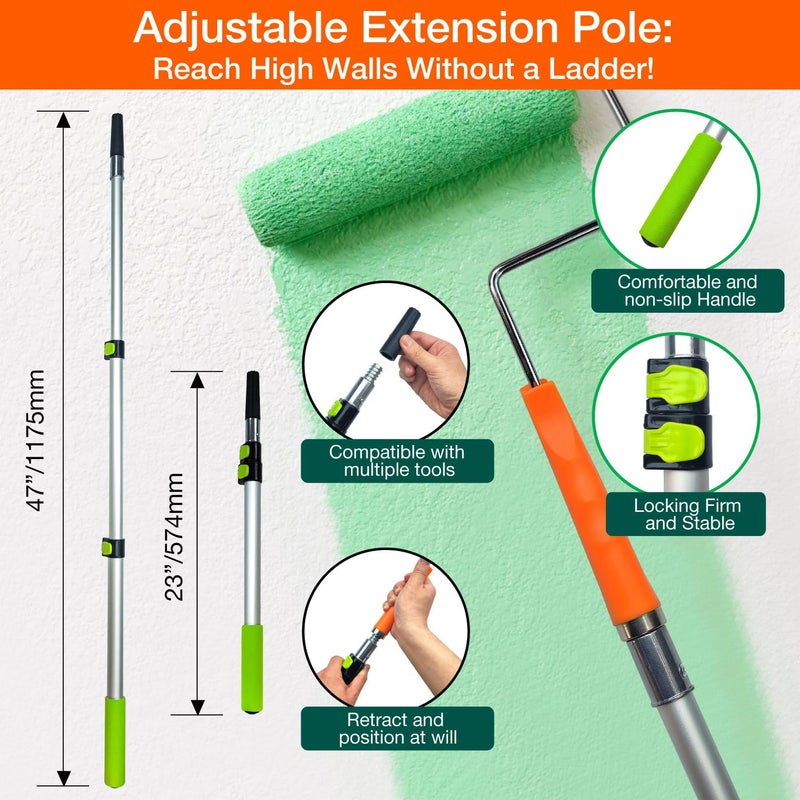 KingOrigin King Origin 31 Pcs Paint Roller Kit, 9" & 4" Paint Roller Extension Pole, Paint Brushes, Paint Tray & Liners | Paint Kit for House Painting Walls | Painting Supplies - Image 3