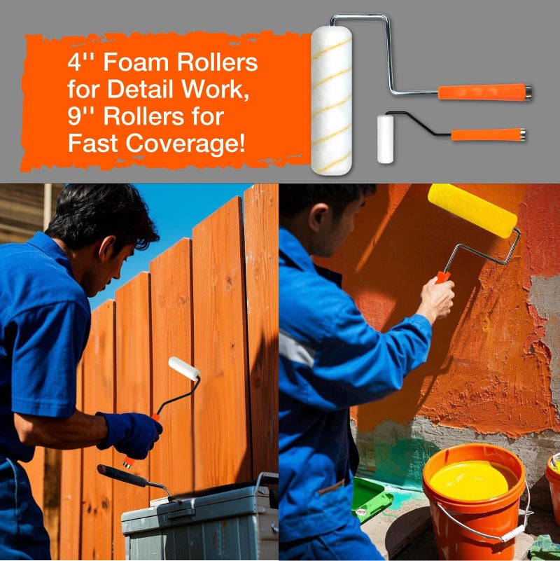 KingOrigin King Origin 31 Pcs Paint Roller Kit, 9" & 4" Paint Roller Extension Pole, Paint Brushes, Paint Tray & Liners | Paint Kit for House Painting Walls | Painting Supplies - Image 5