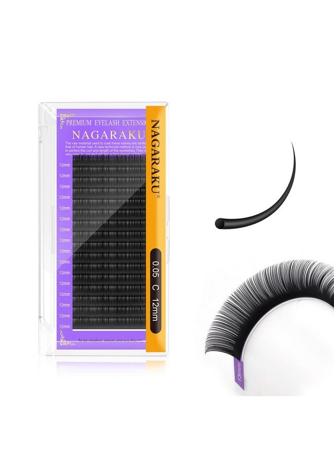 NAGARAKU - Eyelash Extensions Individual Lashes 0.05Mm C Curl 12Mm Classic Matte Black Soft Natural Professional 16 Rows Beauty Salon Supplies - Image 1