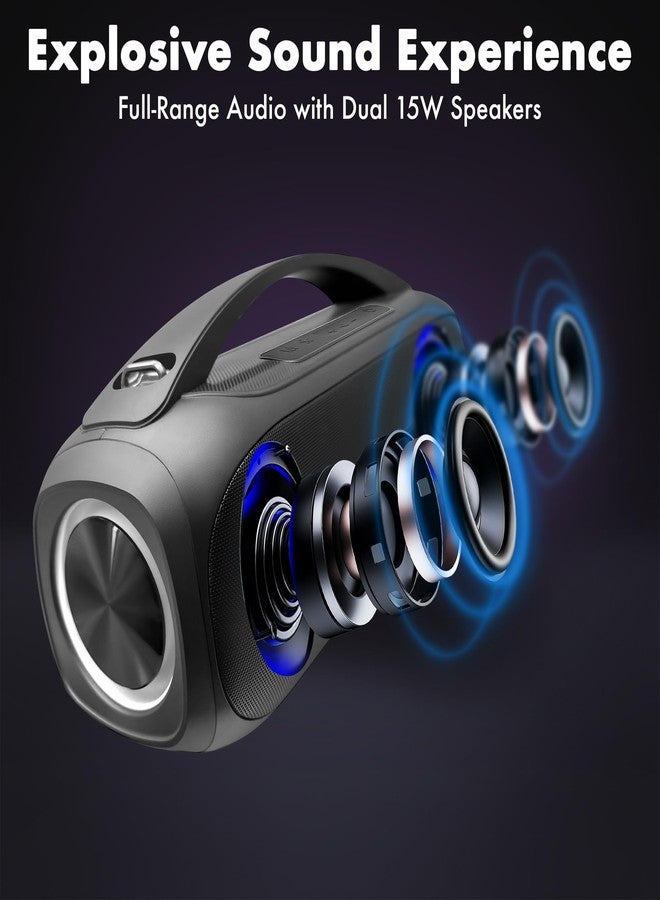 Fisher Portable Bluetooth Speaker IPX5 Water Resistent Speaker, 60W Peak Power Bluetooth Stereo Boombox HD Sound, 3H Playtime, LED Lights, TWS, BT5.3, FM Radio, AUX, Wireless Electronic Home Outdoor - Image 5