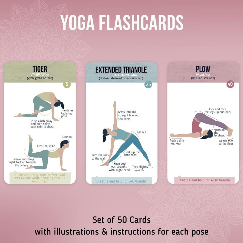merka Yoga Cards, 50 Yoga Deck Flashcards with Asana Poses for Class Sequencing and Practice, Sanskrit and Cues for Beginners, Teachers, Women Workout Fitness Ideal Gift - Image 2