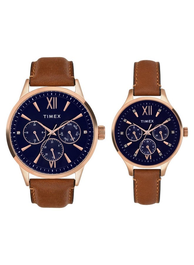 تيميكس ساعة TIMEX جلدية للجنسين بمينا دائرية متعددة الوظائف باللون الأزرق - Tw00Pr302  - Image 1