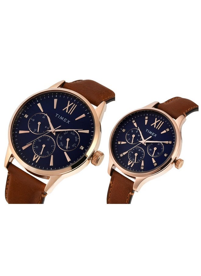 تيميكس ساعة TIMEX جلدية للجنسين بمينا دائرية متعددة الوظائف باللون الأزرق - Tw00Pr302  - Image 2