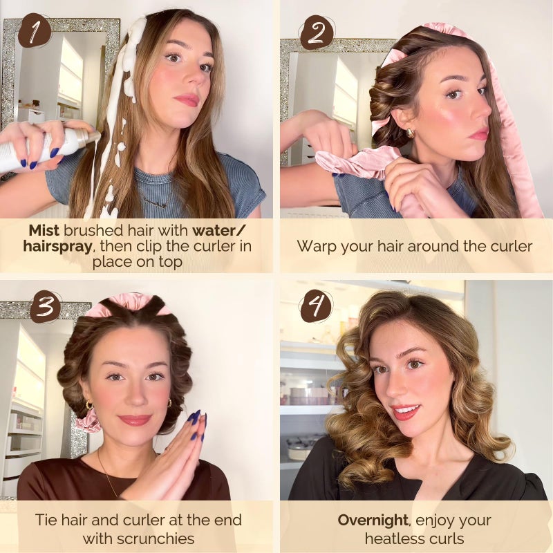 Yanibest Satin Heatless Curler Set  Overnight Hair Curler to Sleep in  No Heat Heatless Curl with Scrunchies and Clip Green - Image 5