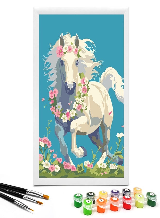 Nariolar Paint by Numbers for Kids Ages 4-8 with 7X9.5 inch Pre-Printed Cardboard,12 Acrylic Paint Pots and 3 Painting Brushes, Craft Gift Room Decor for Children,(Horse with Wreath) - Image 1