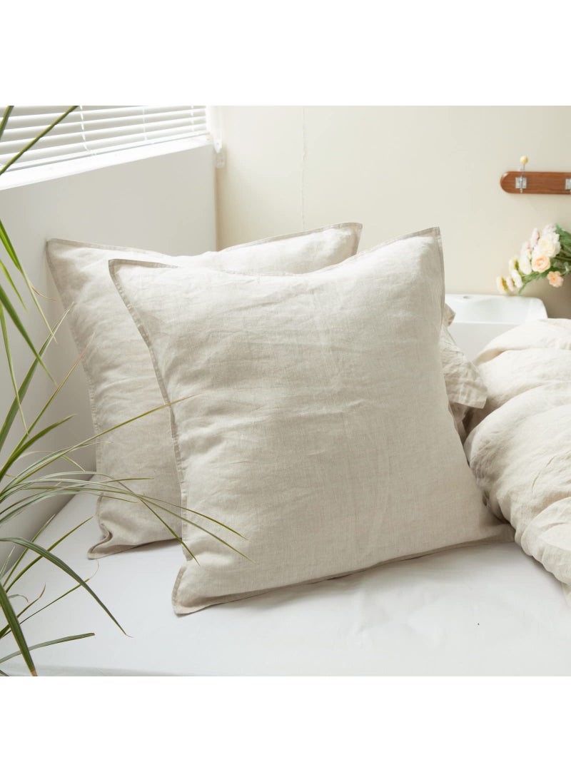 Simple&Opulence SimpleOpulence 100 Washed Linen Euro Shams 26 x 26 Pack of 2 Basic Style Solid Color Natural Flax Farmhouse Decorative Square Throw Pillow Covers for Bed Couch Sofa  Linen 