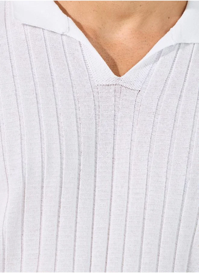 Styli Patterned Striped Flat Knit Regular Fit Polo