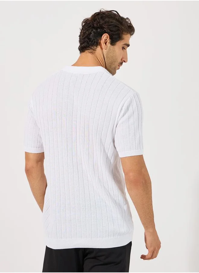 Styli Patterned Striped Flat Knit Regular Fit Polo