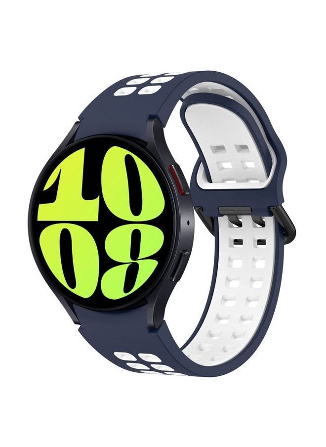 Generic - Replacement Strap For Samsung Galaxy Watch 6 44mm Two-Color Breathable Silicone Watch Band Midnight Blue + White - Image 1