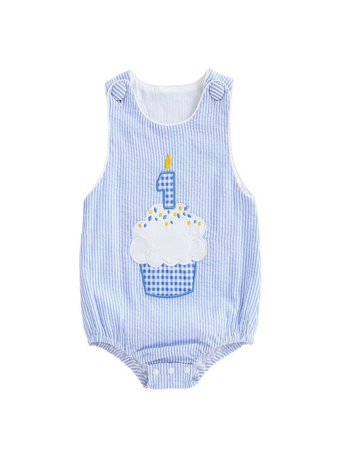 Socutebabe ملابس عيد ميلادي الأول، ملابس طفل رضيع عمره سنة واحدة، قميص بدون أكمام، بذلة قطعة واحدة، ملابس لطيفة (لون أزرق فاتح، 12-18 شهرًا) - Image 1