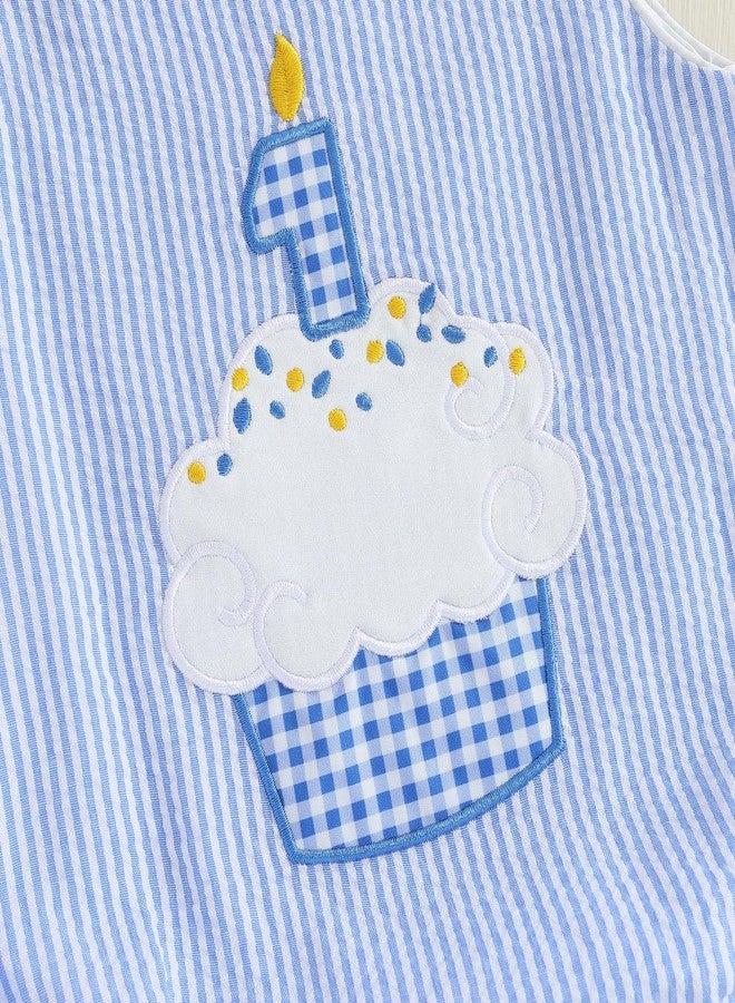 Socutebabe ملابس عيد ميلادي الأول، ملابس طفل رضيع عمره سنة واحدة، قميص بدون أكمام، بذلة قطعة واحدة، ملابس لطيفة (لون أزرق فاتح، 12-18 شهرًا) - Image 4