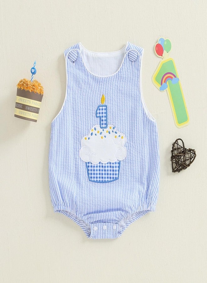 Socutebabe ملابس عيد ميلادي الأول، ملابس طفل رضيع عمره سنة واحدة، قميص بدون أكمام، بذلة قطعة واحدة، ملابس لطيفة (لون أزرق فاتح، 12-18 شهرًا) - Image 2