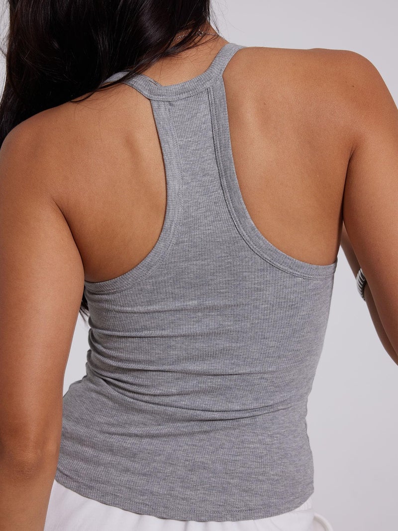 Danysu V Neck Racerback Tank Top for Women with Built in Bra Ribbed Long Tank Fitted Basic Cami Tops Heather Grey M - Image 5