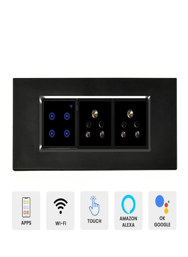 LECCY & GENESIS L&G 6 Modular Smart Switch Board | 2 Smart Switch Control, 2 Socket | Compatible with Alexa, OK Google & SIRI Shortcut) (Size: 6M- 220 x 90 x 45 mm) (Black) - Image 2