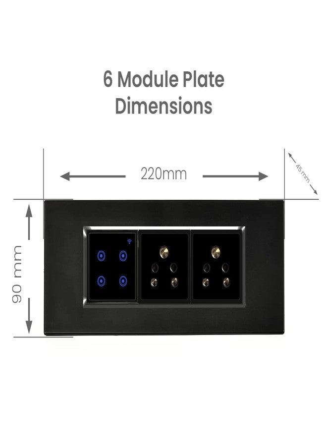 LECCY & GENESIS L&G 6 Modular Smart Switch Board | 2 Smart Switch Control, 2 Socket | Compatible with Alexa, OK Google & SIRI Shortcut) (Size: 6M- 220 x 90 x 45 mm) (Black) - Image 3