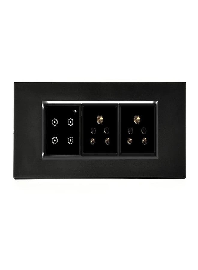 LECCY & GENESIS L&G 6 Modular Smart Switch Board | 2 Smart Switch Control, 2 Socket | Compatible with Alexa, OK Google & SIRI Shortcut) (Size: 6M- 220 x 90 x 45 mm) (Black) - Image 1