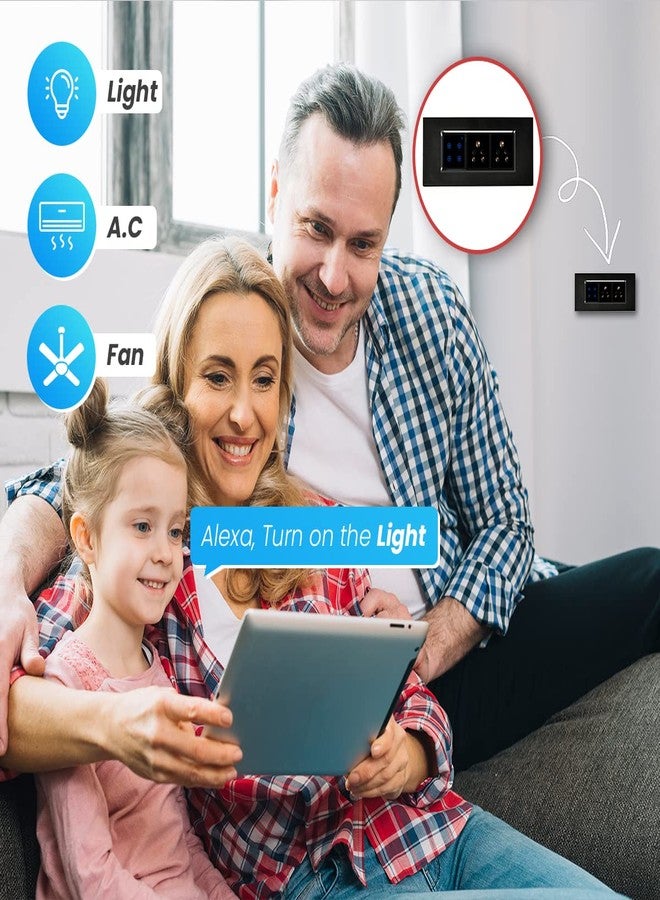 LECCY & GENESIS L&G 6 Modular Smart Switch Board | 2 Smart Switch Control, 2 Socket | Compatible with Alexa, OK Google & SIRI Shortcut) (Size: 6M- 220 x 90 x 45 mm) (Black) - Image 5