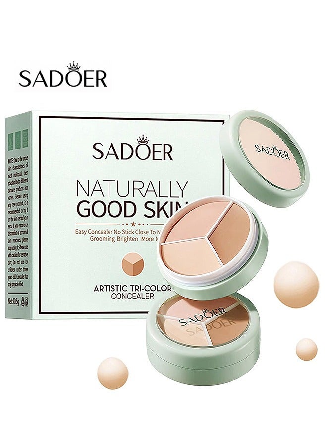 SADOER Full Coverage Concealer Palette Tri-Color Correcting Cream Foundation Makeup, Conceal Redness, Dark Circles And Acne Marks, Long-lasting Waterproof Fawless Blendable Brighten Contour Palette - Image 1