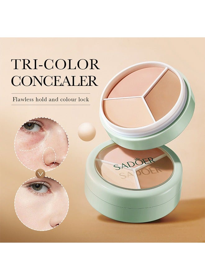 SADOER Full Coverage Concealer Palette Tri-Color Correcting Cream Foundation Makeup, Conceal Redness, Dark Circles And Acne Marks, Long-lasting Waterproof Fawless Blendable Brighten Contour Palette - Image 3