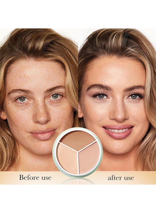 SADOER Full Coverage Concealer Palette Tri-Color Correcting Cream Foundation Makeup, Conceal Redness, Dark Circles And Acne Marks, Long-lasting Waterproof Fawless Blendable Brighten Contour Palette - Image 5