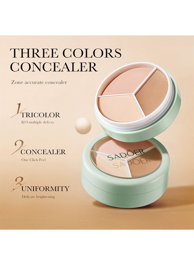 SADOER Full Coverage Concealer Palette Tri-Color Correcting Cream Foundation Makeup, Conceal Redness, Dark Circles And Acne Marks, Long-lasting Waterproof Fawless Blendable Brighten Contour Palette - Image 4