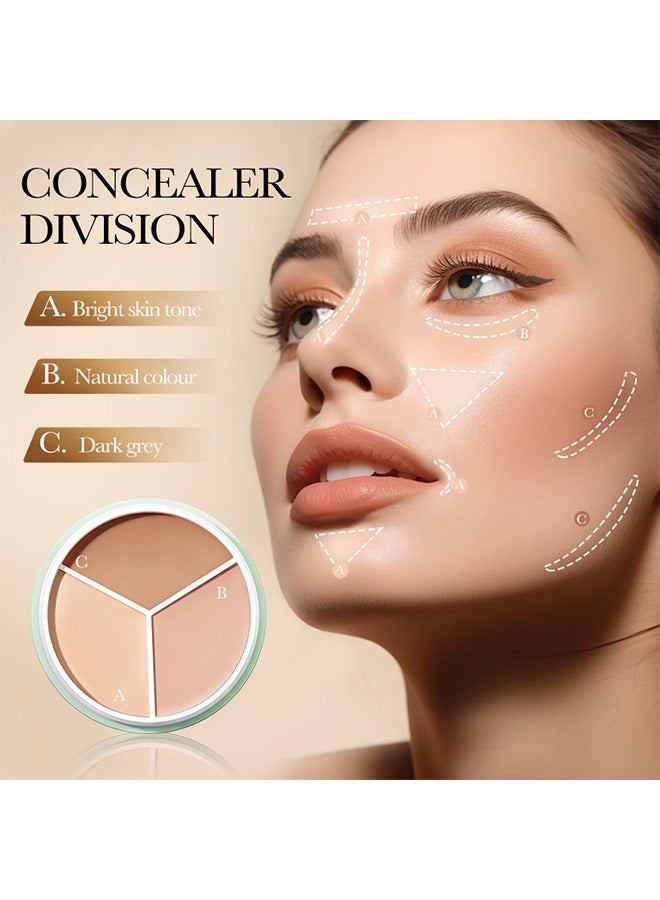 SADOER Full Coverage Concealer Palette Tri-Color Correcting Cream Foundation Makeup, Conceal Redness, Dark Circles And Acne Marks, Long-lasting Waterproof Fawless Blendable Brighten Contour Palette - Image 2