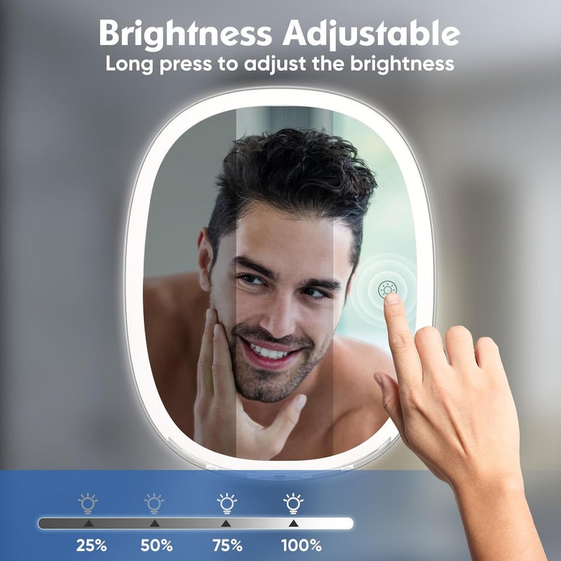 كوزميرور مرآة الاستحمام COSMIRROR المضيئة المضادة للضباب للحلاقة مع إضاءة، إضاءة قابلة للتعتيم بثلاثة ألوان، دوران 360 درجة، حاملان لشفرات الحلاقة، تثبيت على الحائط بدون حفر، مرآة استحمام مضادة للضباب رمادية اللون - Image 5