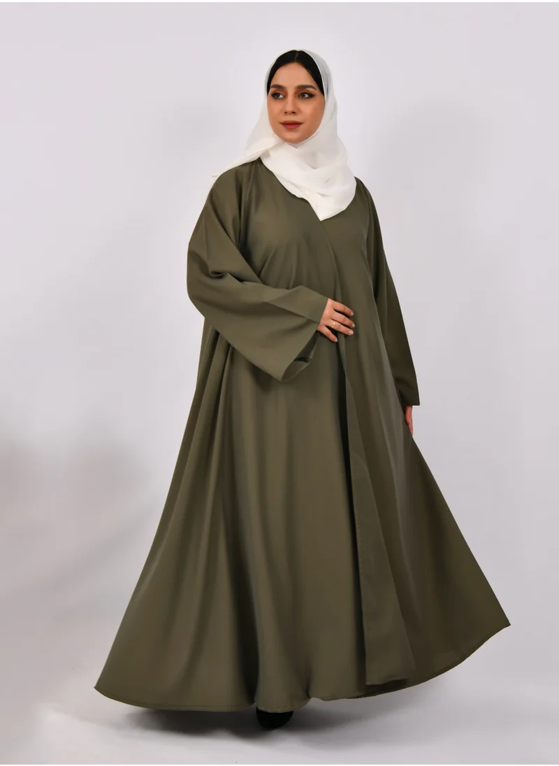 HAWRAA ABAYA Olive green cloche abaya with wide sleeves