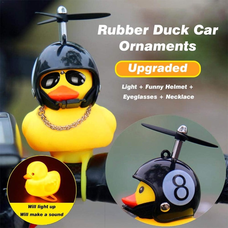 wonuu Rubber Duck Car Ornaments, 2Pcs Yellow Duck Car Dashboard Decorations Squeeze Duck Bicycle Horns with Propeller Helmet - Image 2