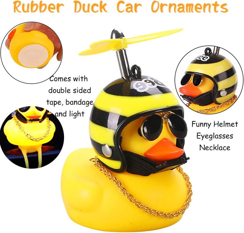 wonuu Rubber Duck Car Ornaments, 2Pcs Yellow Duck Car Dashboard Decorations Squeeze Duck Bicycle Horns with Propeller Helmet - Image 3