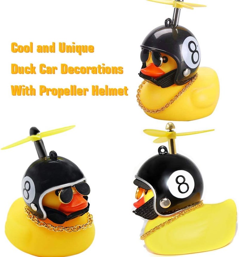 wonuu Rubber Duck Car Ornaments, 2Pcs Yellow Duck Car Dashboard Decorations Squeeze Duck Bicycle Horns with Propeller Helmet - Image 5