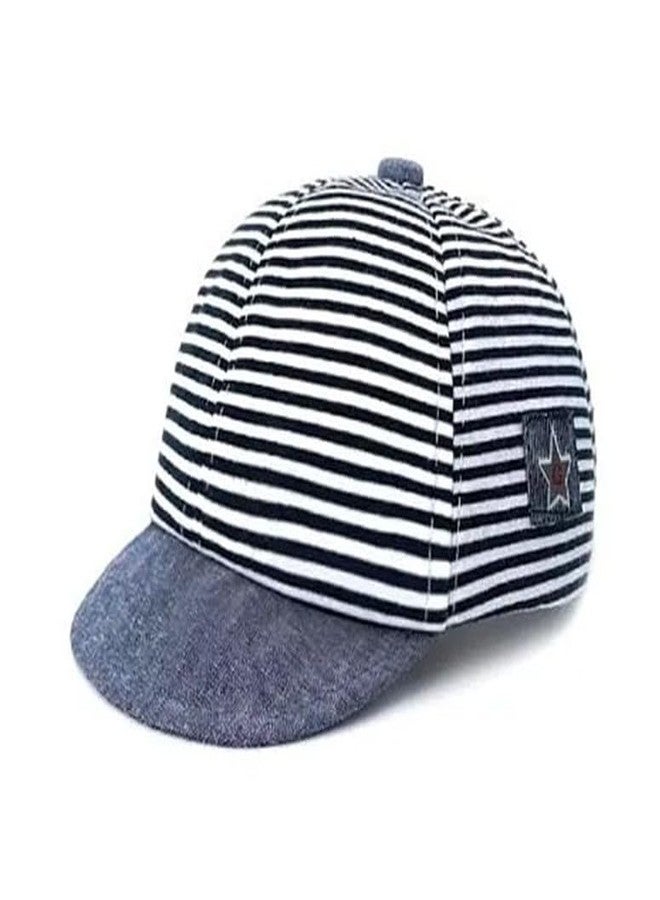 EvoNest Kids Cap | Navy Blue Striped Baby Summer Cap - Breathable & Stylish Sunshade Protection Hat for 6-24 Months Kids (Navy Blue) - Image 1
